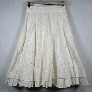 Zara Woman Embroidered Eyelet Lined Skirt Oyster White Size Small 100% Cotton